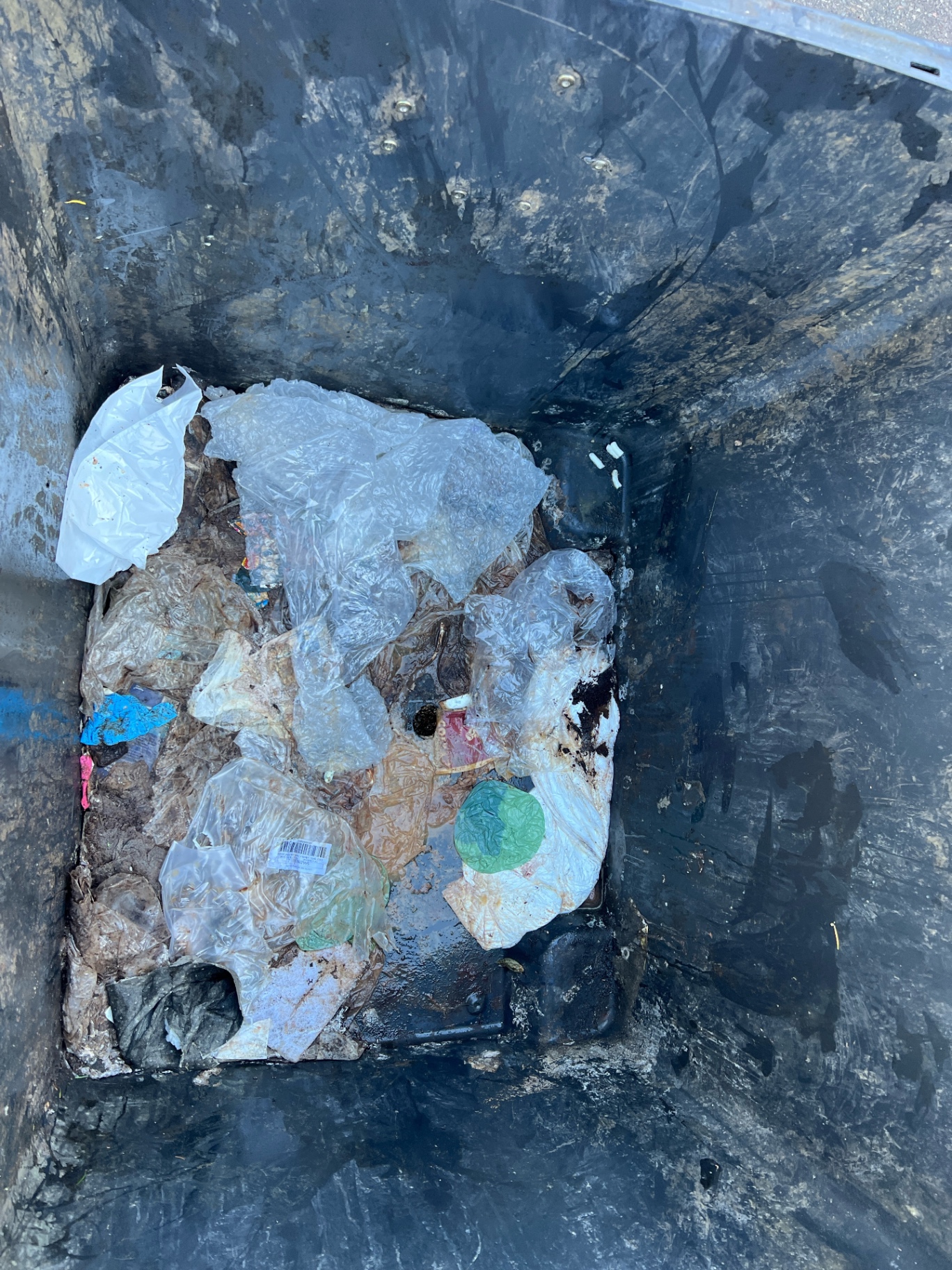 Commercial waste bin before cleaning